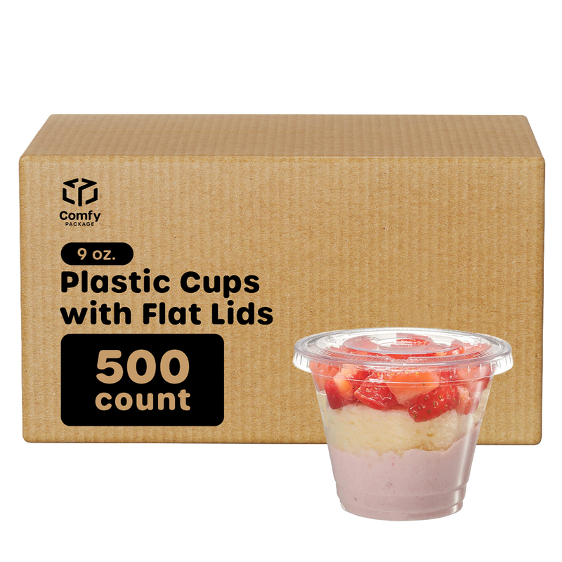 [Case of 500] 9 oz. Clear Plastic Cups With No Hole Flat Lids