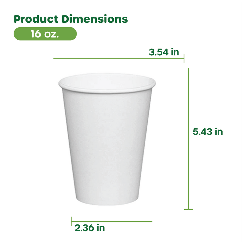 [Case of 1000] 16 oz. White Paper Hot Cups - Coffee Cups