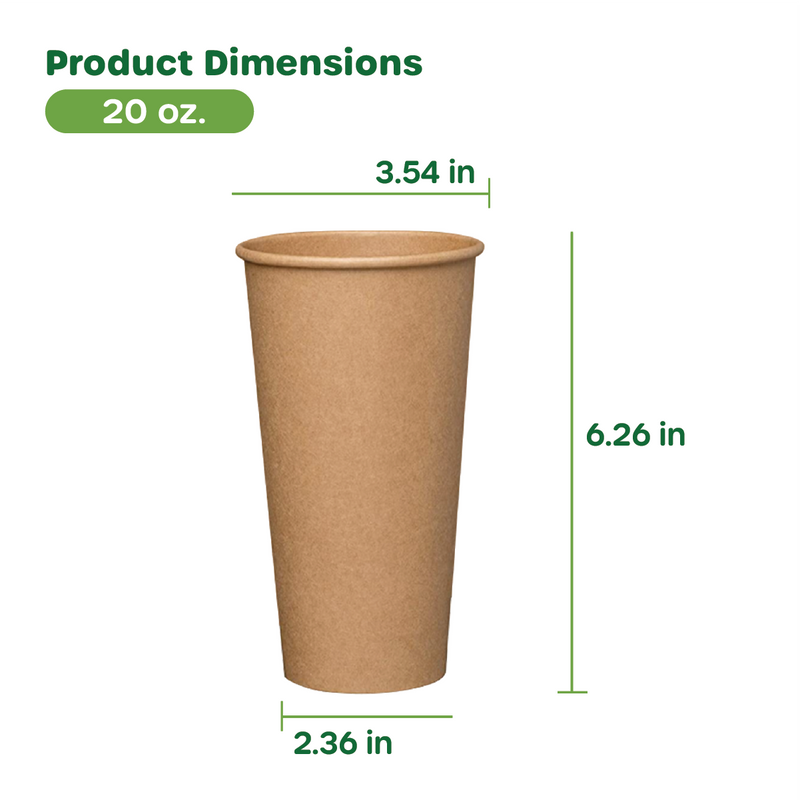 [Case of 600] 20 oz. Kraft Paper Hot Coffee Cups- Unbleached