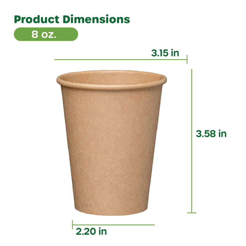 [Case of 1000] 8 oz. Kraft Paper Hot Coffee Cups- Unbleached
