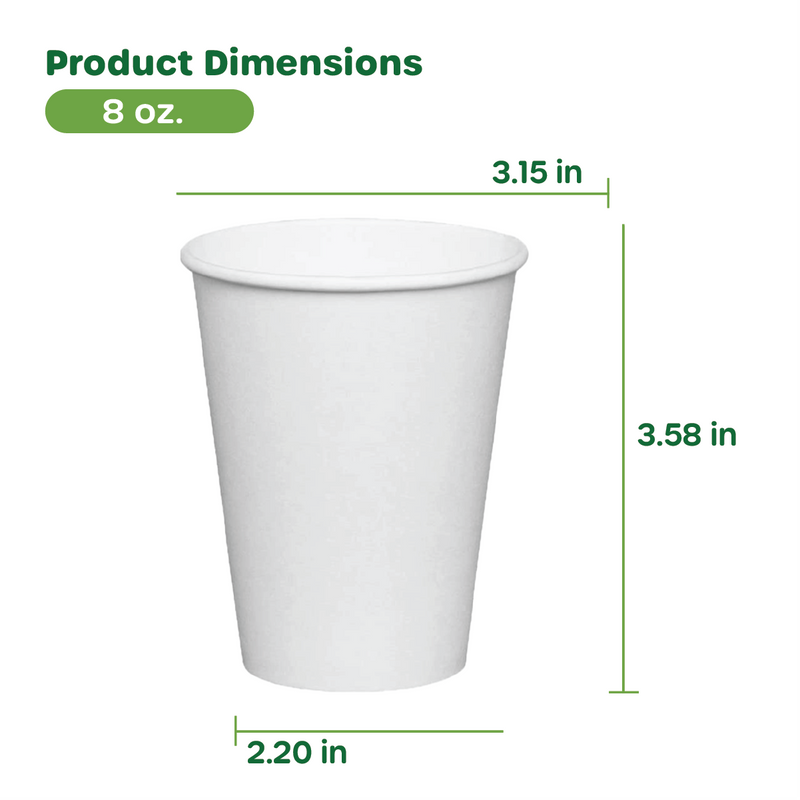 [Case of 1000] 8 oz. White Paper Hot Cups, Coffee Cups, Hot Cocoa Cups