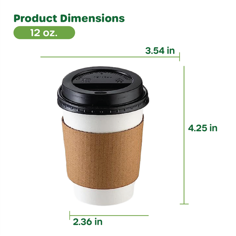 [Case of 300] 12 oz. Disposable Coffee Cups with Lids, Sleeves, Stirrers - To Go Paper Hot Cups