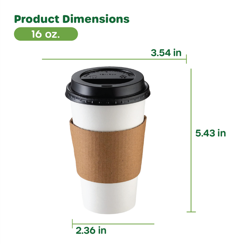 16 oz. Disposable Coffee Cups with Lids, Sleeves, Stirrers - To Go Paper Hot Cups