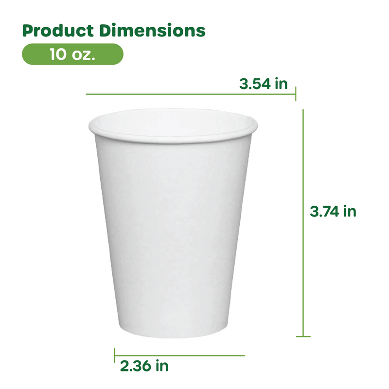 [Case of 1000] 10 oz. (Squat) White Paper Hot Cups