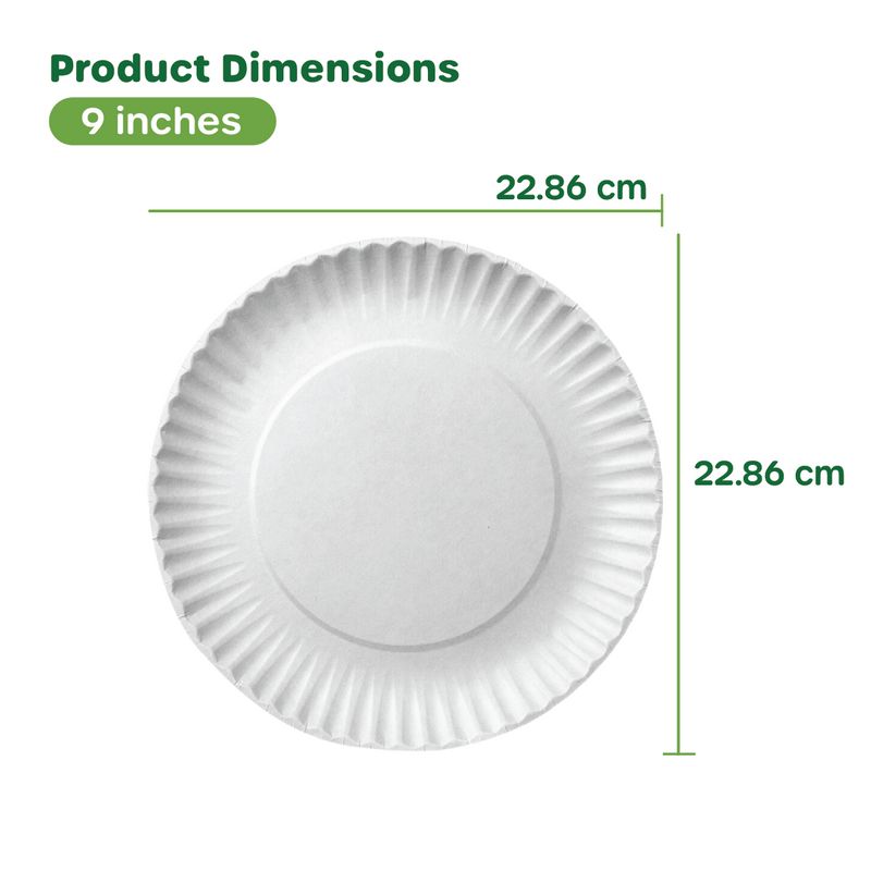 [Case of] Disposable White Uncoated Paper Plates 9 Inch Large