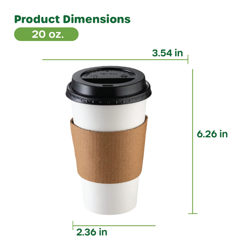 [Case of 300] 20 oz. Disposable Coffee Cups with Lids, Sleeves, Stirrers - To Go Paper Hot Cups