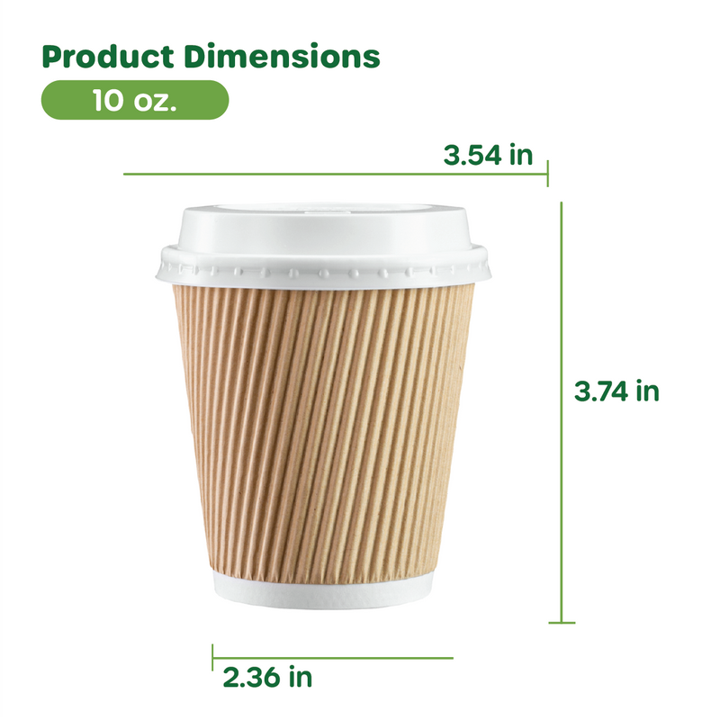 [Case of 300] 10 oz Insulated Ripple Paper Hot Coffee Cups With Lids
