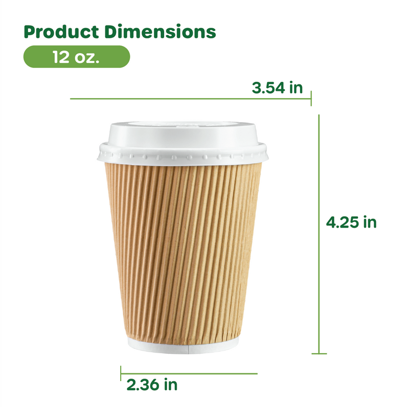 [Case of] 12 oz Insulated Ripple Paper Hot Coffee Cups With Lids & Stirrers