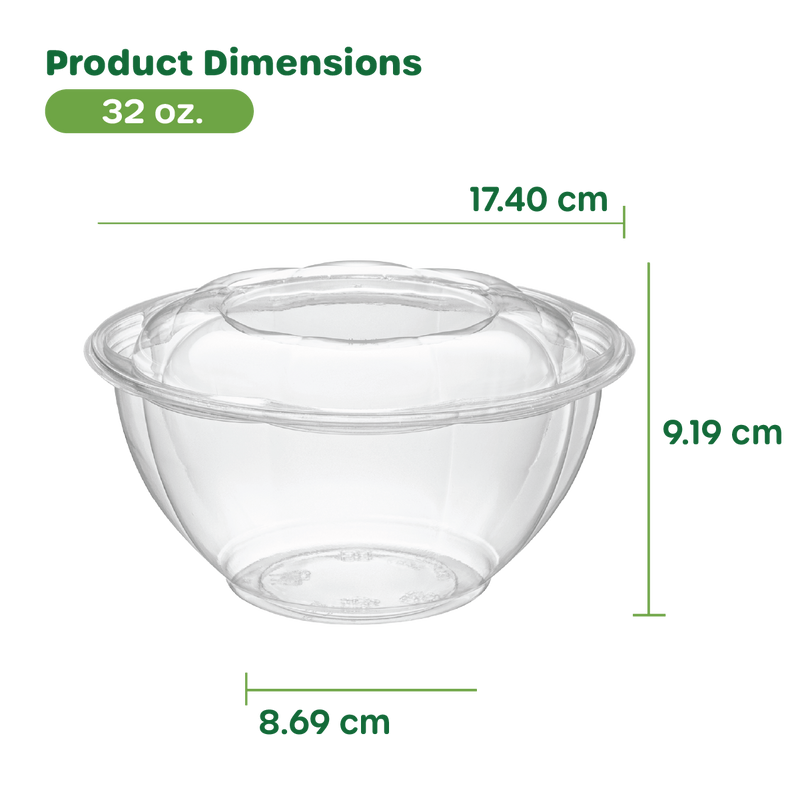 32 oz. Plastic Salad Bowls To-Go With Airtight Lids, Salad Containers