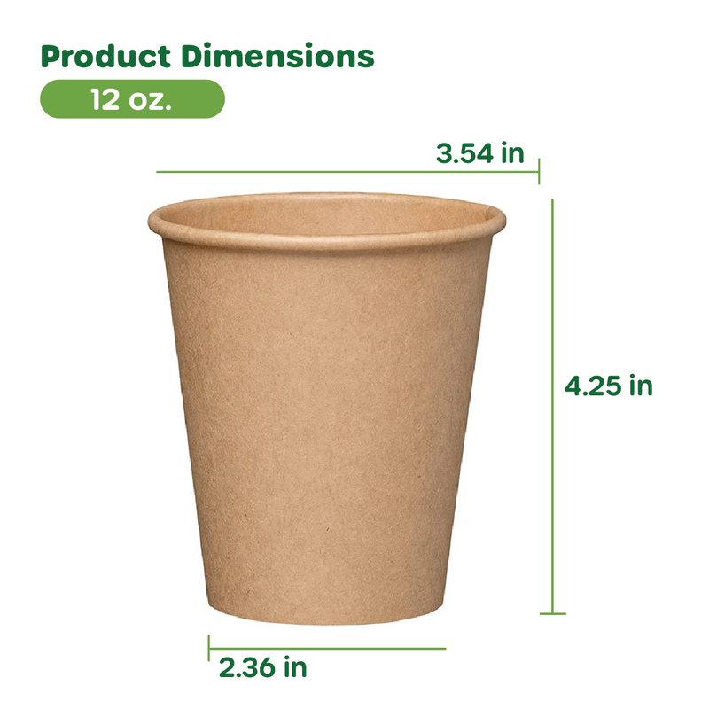 [Case of 1000] 12 oz. Kraft Paper Hot Coffee Cups - Unbleached