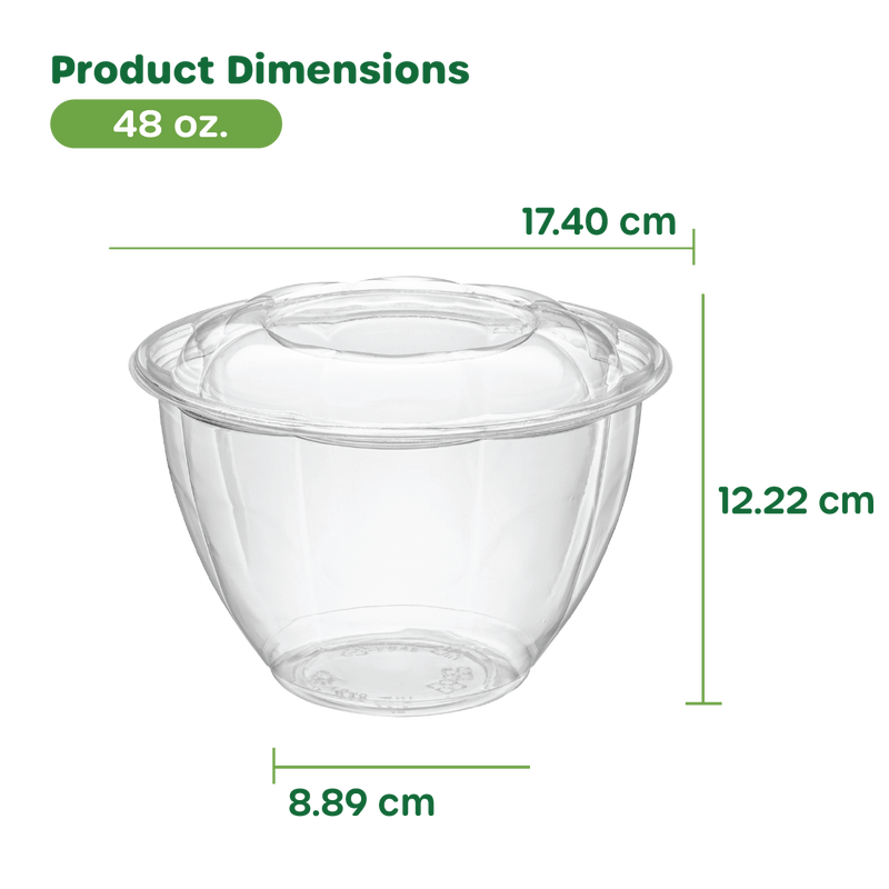 [Case of 150] 48 oz. Plastic Salad Bowls To Go With Airtight Lids