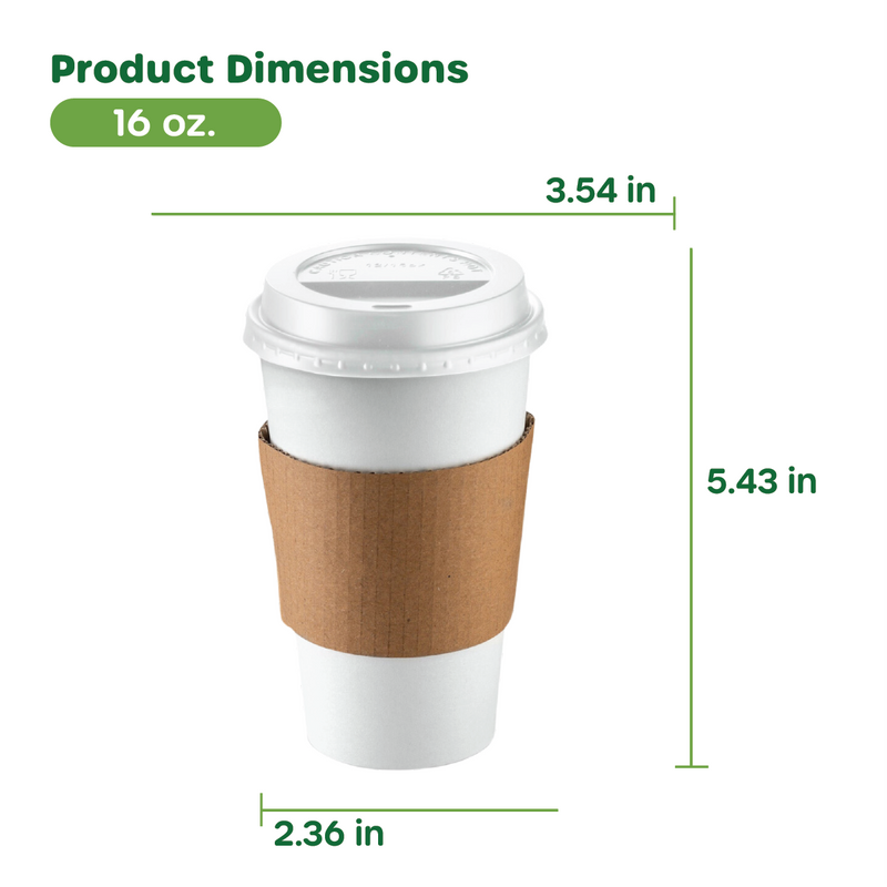 Comfy Package 16 oz. Disposable White Coffee Cups with White Lids, Sleeves - To Go Paper Hot Cups