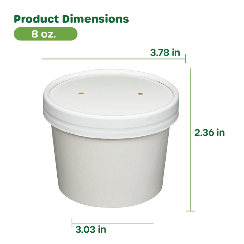8 oz. Paper Food Containers With Vented Lids, To Go Hot Soup Bowls, Disposable Ice Cream Cups, White
