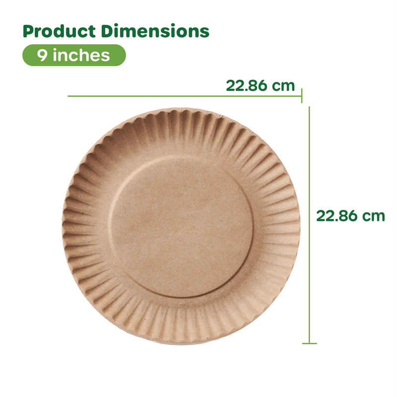 [Case of 2000] Disposable Kraft Uncoated Paper Plates, 9 Inch Large- Unbleached