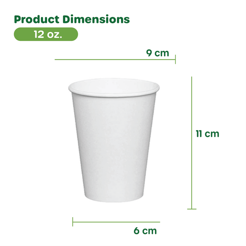 [Case of 1000] 12 oz. White Paper Hot Cups