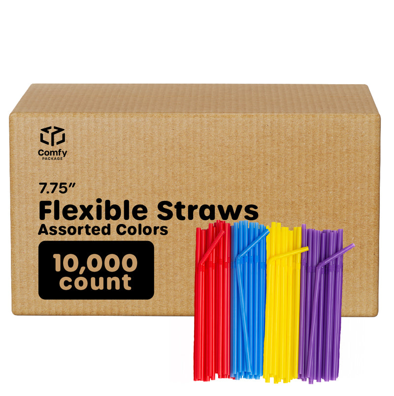 Flexible Disposable Plastic Drinking Straws - Assorted Colors