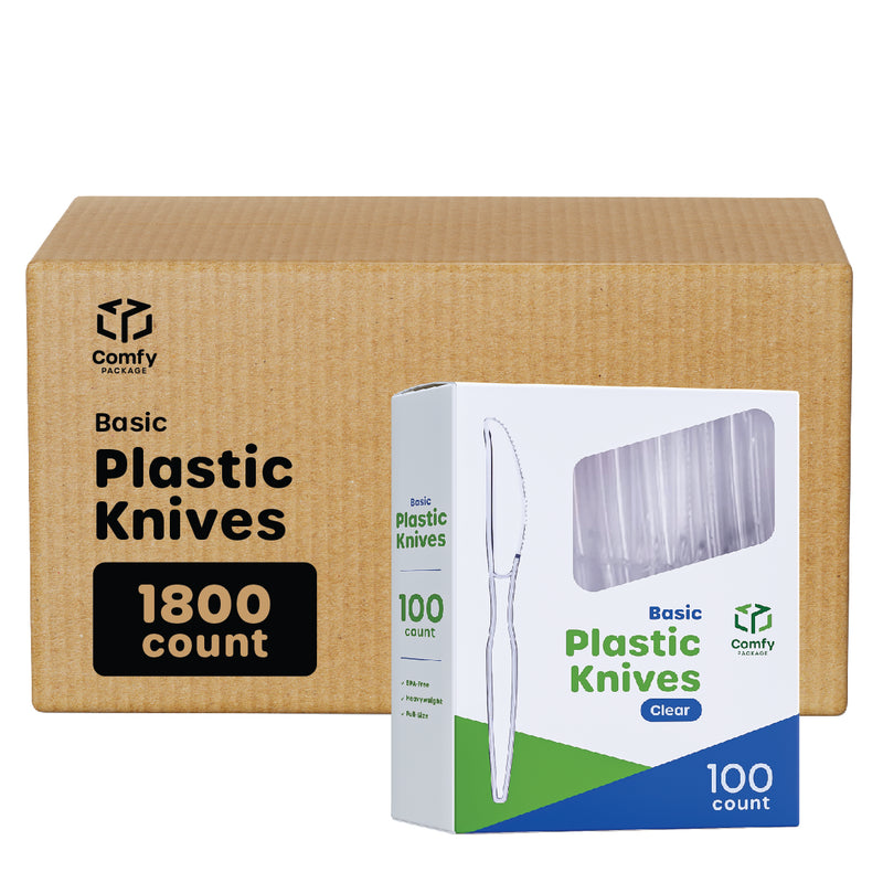 [Case of 1800] Heavyweight Disposable Basic Plastic Knives - Clear