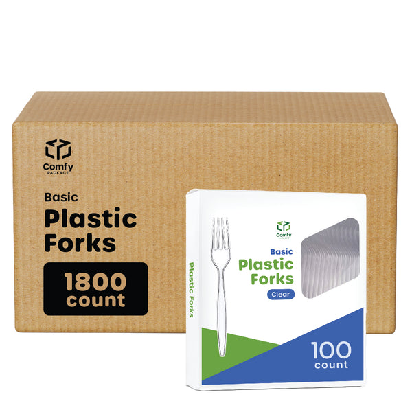 [Case of 1800] Heavyweight Disposable Basic Plastic Forks - Clear