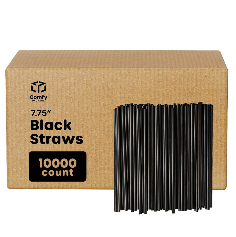 Disposable Plastic Drinking Straws - 7.75" High - Black