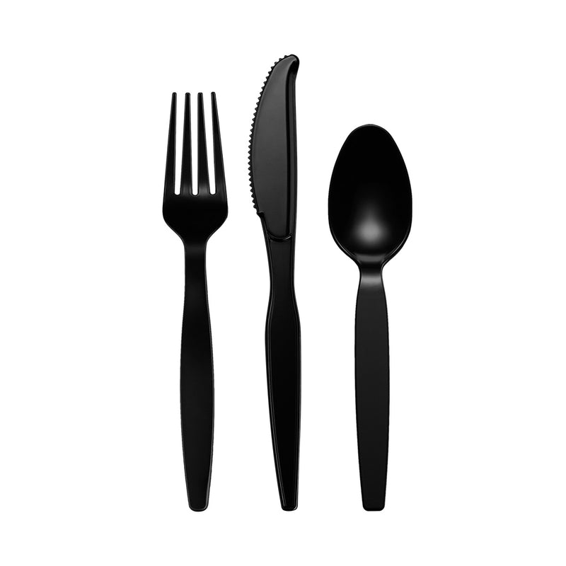 [360 Combo Pack] Premium Heavyweight Disposable Black Plastic Silverware - 180 Forks, 120 Spoons and 60 Knives Cutlery