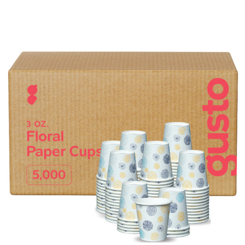 Case of GUSTO 3 oz. Small Paper Cups, Disposable Mini Bathroom Mouthwash Cups - Floral