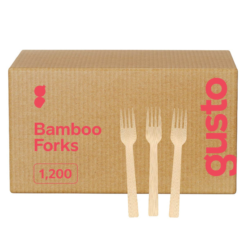 GUSTO [100 Count] Natural Bamboo Disposable Forks - Biodegradable and Eco-Friendly Utensils for Outdoors, Parties, and Events