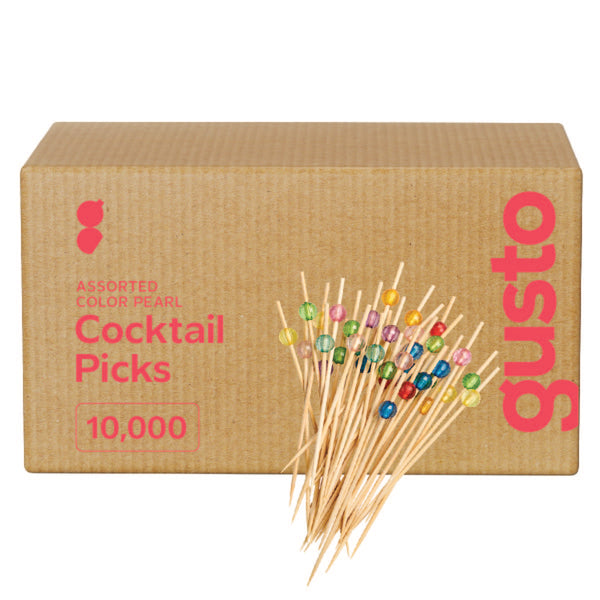 [Case of 10,000] Cocktail Picks & Food Toothpicks - 4.7 Inch Wooden Pick Skewers for Drinks & Appetizers - Fancy Assorted Colored Pearl…