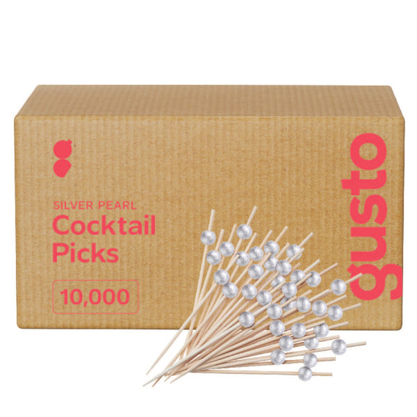 [Case of 10,000] Cocktail Picks & Food Toothpicks - 4.7 Inch Wooden Pick Skewers for Drinks & Appetizers - Fancy Silver Pearl Picks…