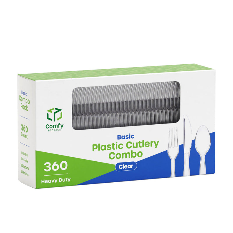[Case of 2160] Premium Heavyweight Disposable Clear Plastic Silverware - 1080 Forks, 720 Spoons and 360 Knives Cutlery