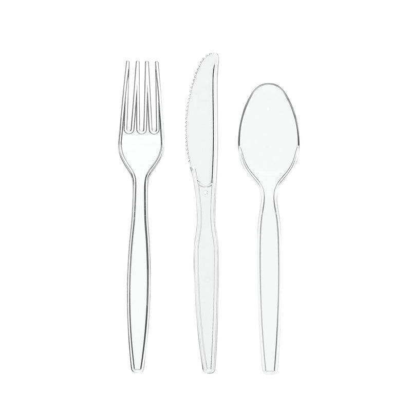 [360 Combo Pack] Premium Heavyweight Disposable Clear Plastic Silverware - 180 Forks, 120 Spoons and 60 Knives Cutlery