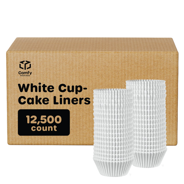 [Case of 12500] Standard Size White Cupcake Liners, Food Grade & Grease-Proof, Baking Cups