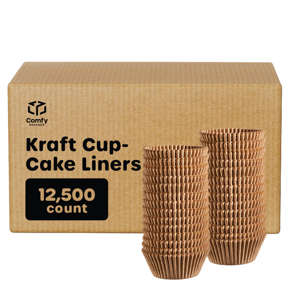[Case of 12500] Standard Size Kraft Cupcake Liners, Food Grade & Grease-Proof, Baking Cups