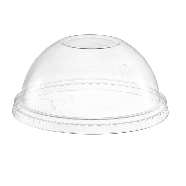 [100 Count] Crystal Clear 98mm No hole Dome PET Plastic Lids for 12, 16, 20 & 24 oz. Milkshake Cups