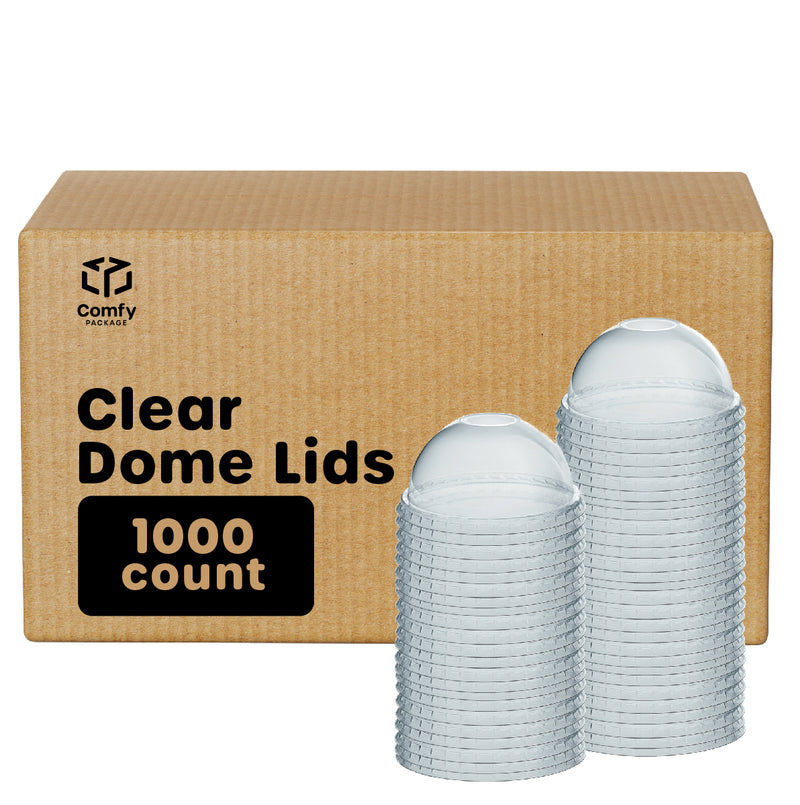 [Case of 1000] Clear (No hole) Dome PET Plastic Lids 98mm Rim for 12, 16, 20 & 24 oz. Milkshake Cups