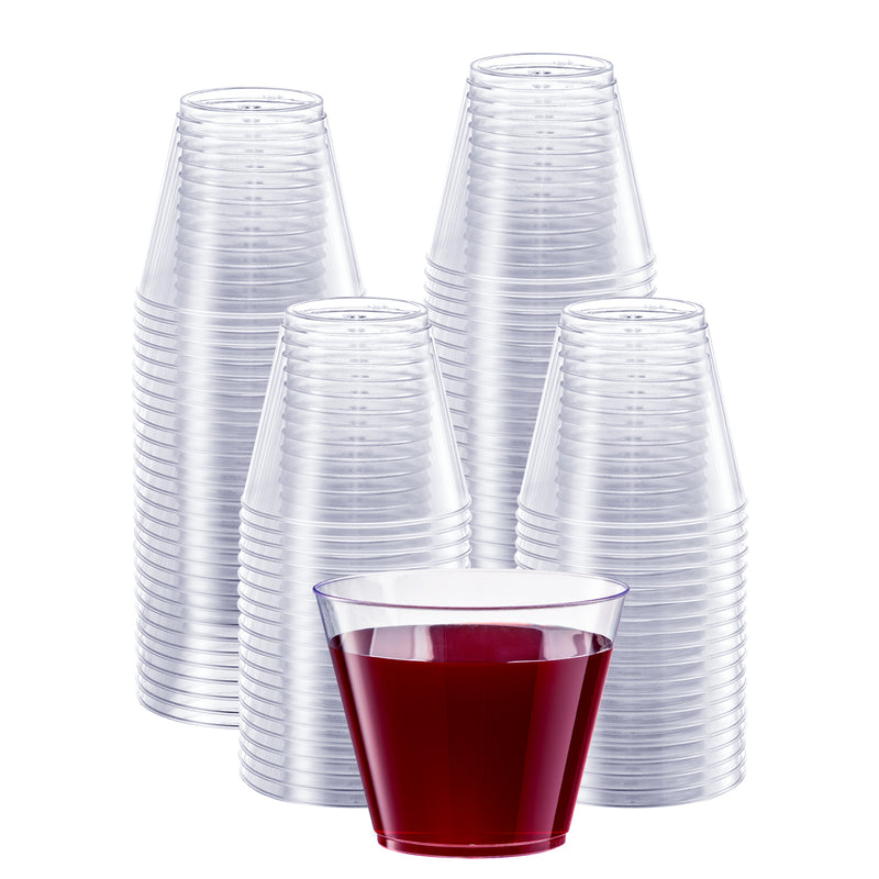 Clear Hard Plastic Cups / Tumblers [9 oz. Squat] Small Disposable Party Cocktail Glasses