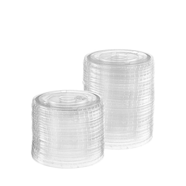 [100 Count] Crystal Clear 98mm No hole Flat PET Plastic Lids for 12, 16, 20 & 24 oz. Milkshake Cups