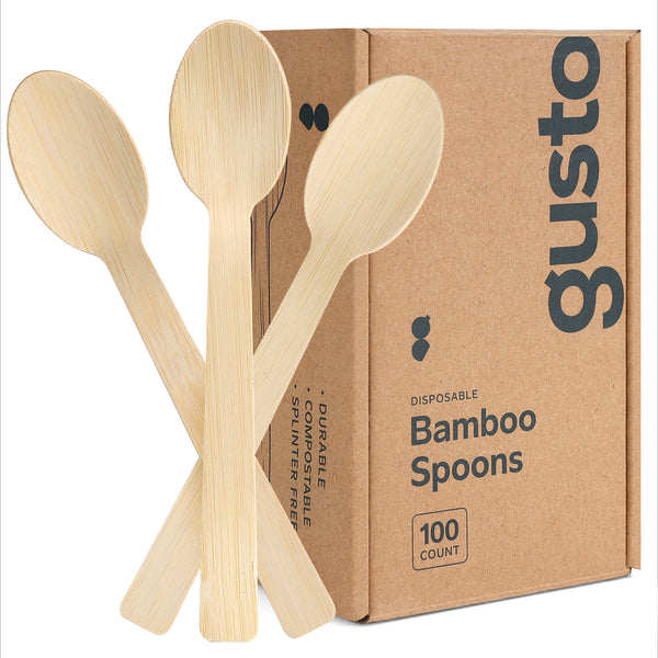 [100 Count] Natural Bamboo Disposable Spoons - Biodegradable and Eco-Friendly Utensils for Outdoors, Parties, and Events