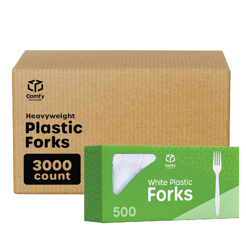 [Case of 3000] Extra Heavyweight Disposable White Plastic Forks