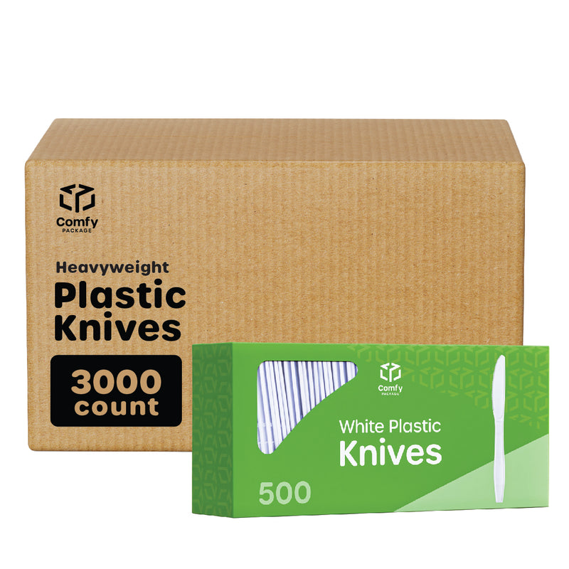[Case of 3000] Extra Heavyweight Disposable White Plastic Knives