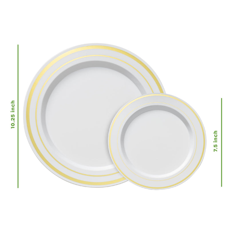 [Case of 300] Combo Gold Trim Plastic Plates - Premium Heavy-Duty 150 Disposable 10.25" Dinner Party Plates and 150 Disposable 7.5" Salad Plates…