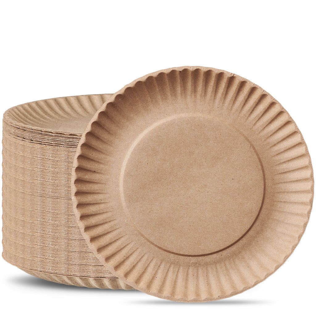 Comfy Package Disposable Kraft Uncoated Paper Plates, 9 Inch