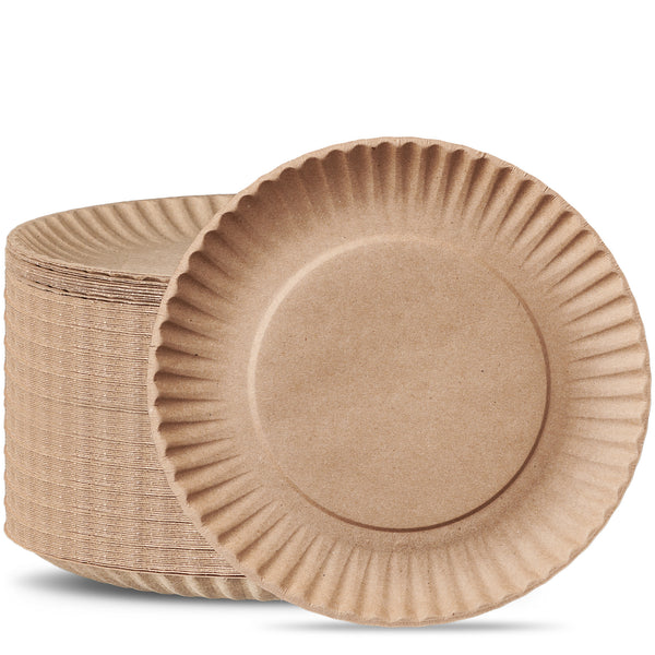 Comfy Package Disposable Kraft Uncoated Paper Plates, 9 Inch Large- Unbleached