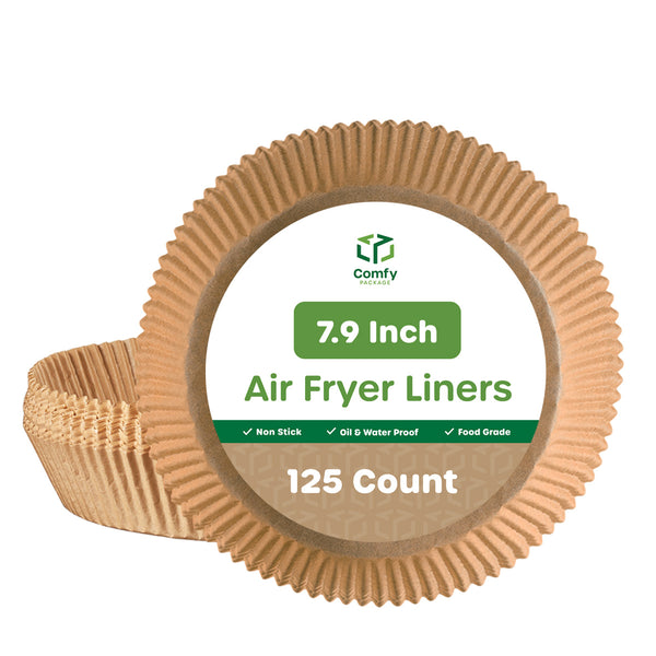 7.9 Inch Disposable Round Air Fryer Liners, Non-Stick Parchment Paper Liners, Waterproof, Oil Resistance - Kraft