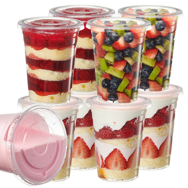 Comfy Package [50 Sets] 16 oz. Clear Plastic Cups With No Hole Flat Lids