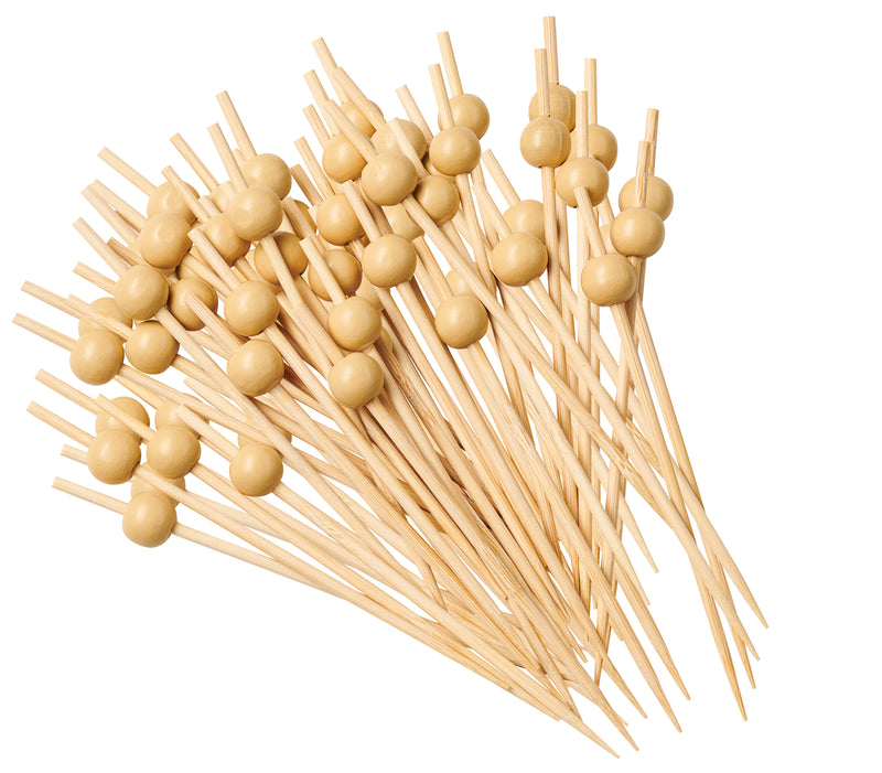 [200 Count] Cocktail Picks & Food Toothpicks - 4.7 Inch Wooden Pick Skewers for Drinks & Appetizers - Fancy Wood Pearl…