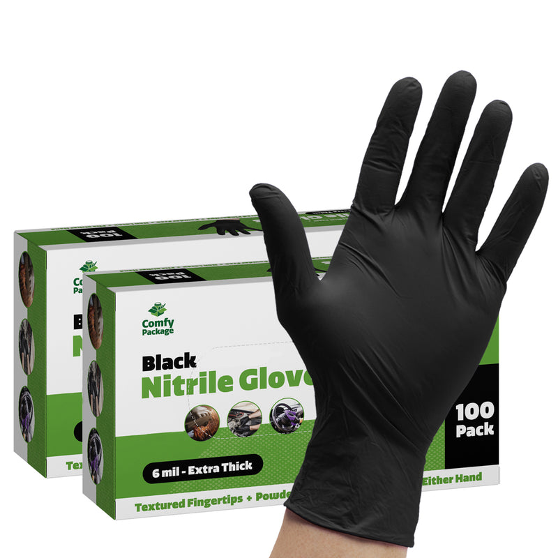 Black Nitrile Disposable Gloves 6 Mil. Extra Strength Latex & Powder Free, Textured Fingertips Gloves - X-Large