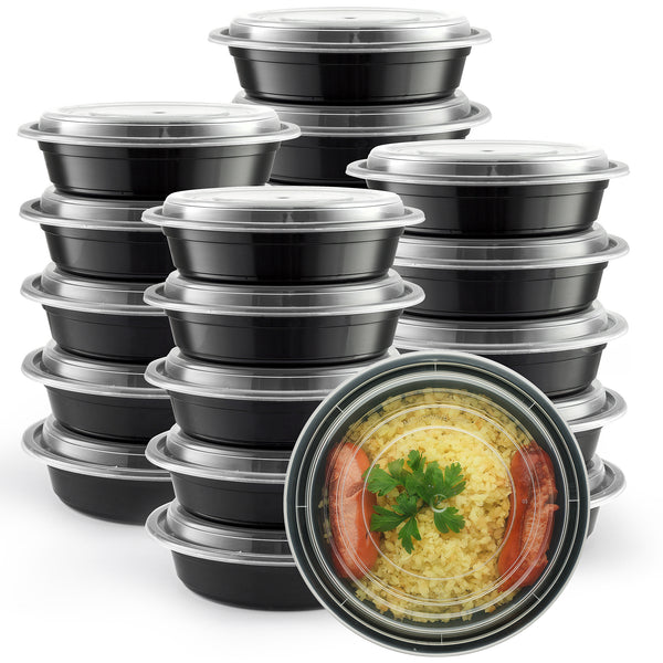 24 oz - Round Reusable Meal Prep Containers - Microwaveable, Dishwasher and Freezer Safe, BPA-Free, Bento Boxes and Convenience Food Storage with Lids, Stackable