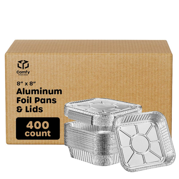 Comfy Package [Case of 400] 8x8 Square Foil Pans with Lids