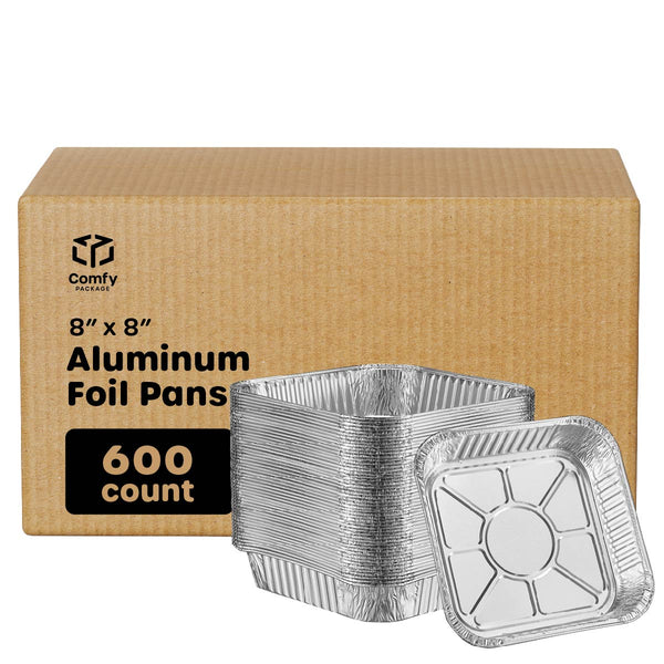 [Case of] 8x8 Square Foil Pans - Disposable Food Containers Perfect for Baking, Cooking, Heating, Storing, Broiling, Preparing Food (Without Lids)