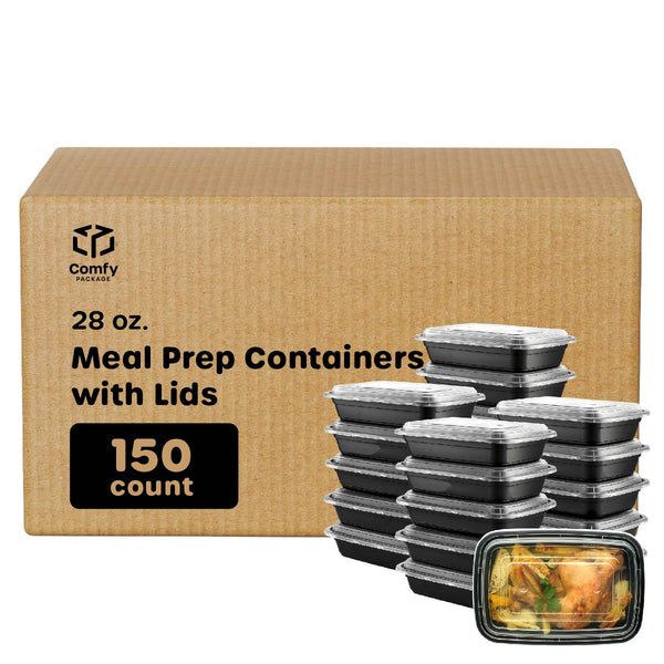 [Case of 150] 28 oz - 1 Compartment Reusable Meal Prep Containers - Microwaveable, Dishwasher and Freezer Safe, BPA-Free, Bento Boxes and Convenience Food Storage with Lids, Stackable